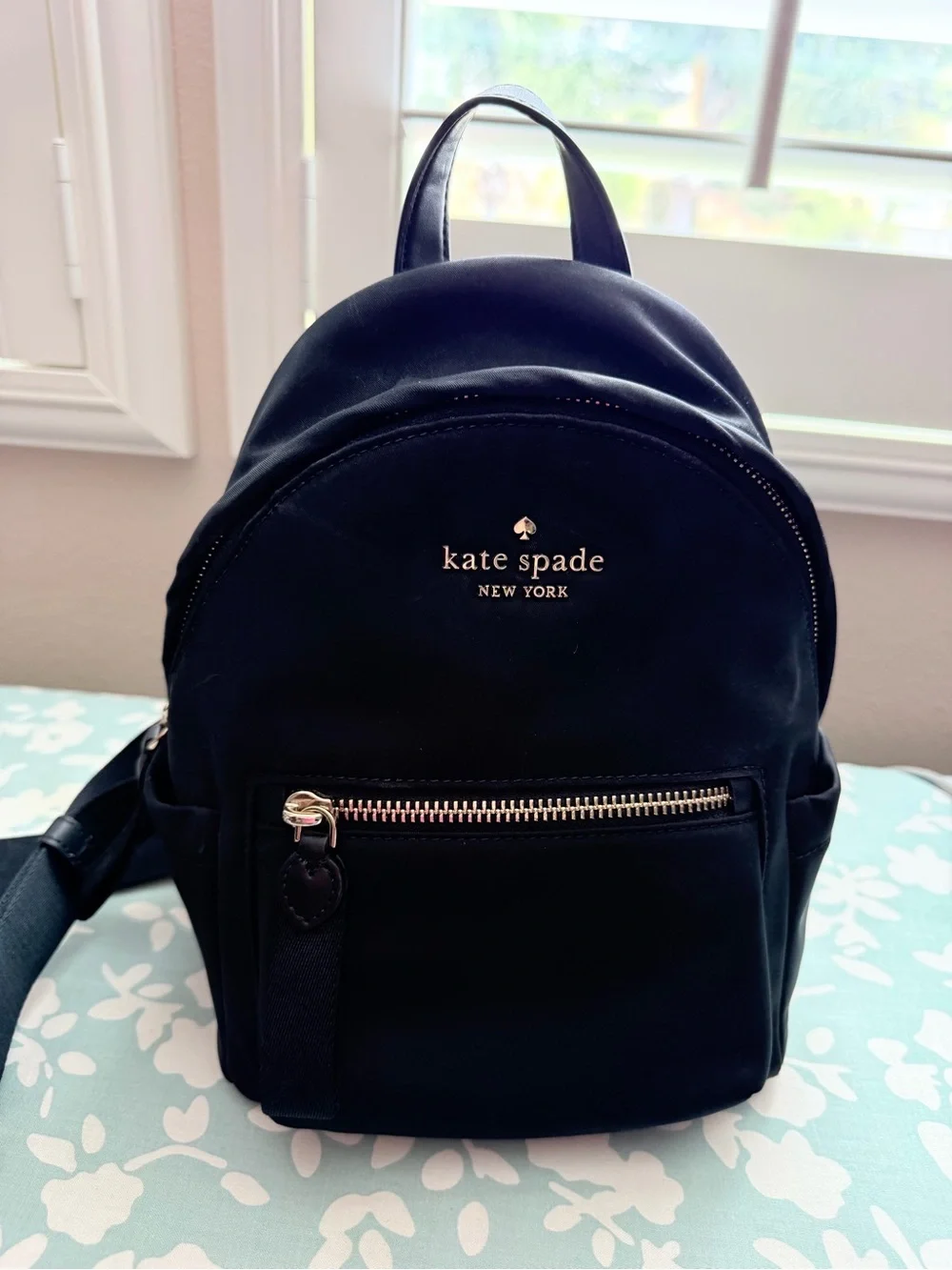 Kate Spade Black Nylon Mini Backpack with Gold Accents